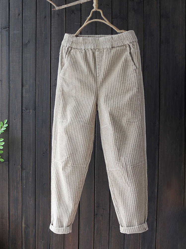 Vintage Harem Solid Color Corduroy Pants