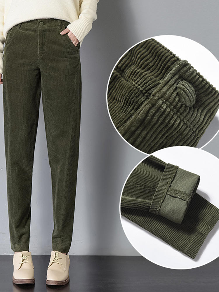 Women Corduroy Pure Color Casual Harem Pants
