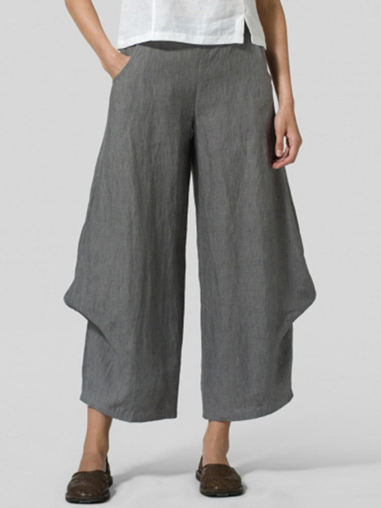 Women Casual Elastic Waist Loose Pants Wide Leg Trousers