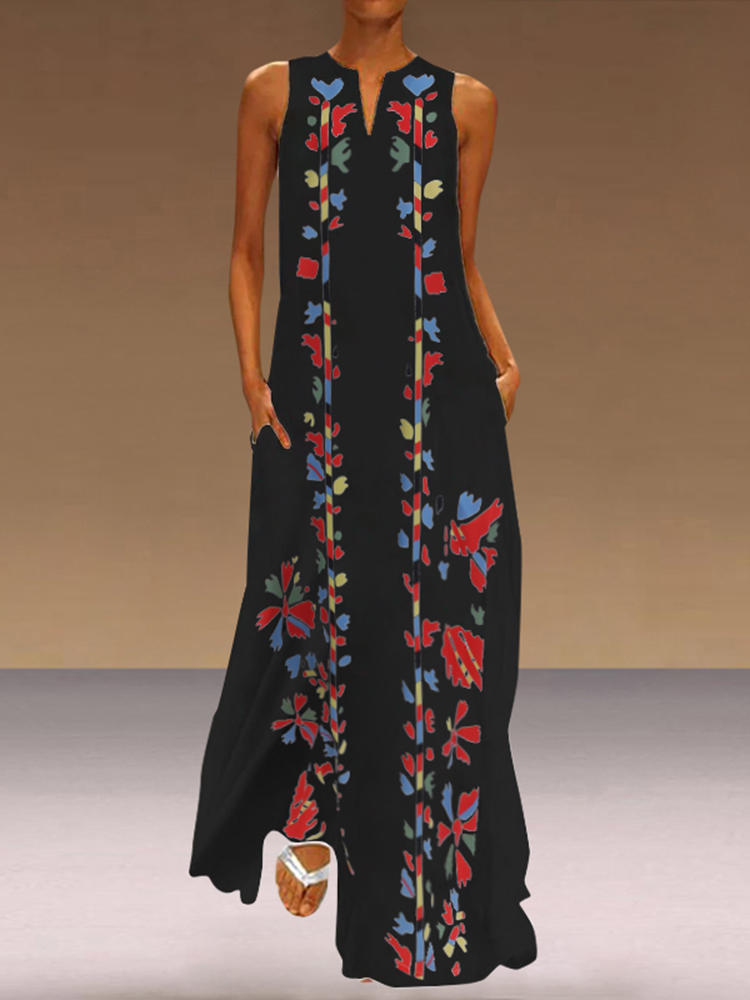 Women Floral Print V-neck Bohemian Summer Long Maxi Dress