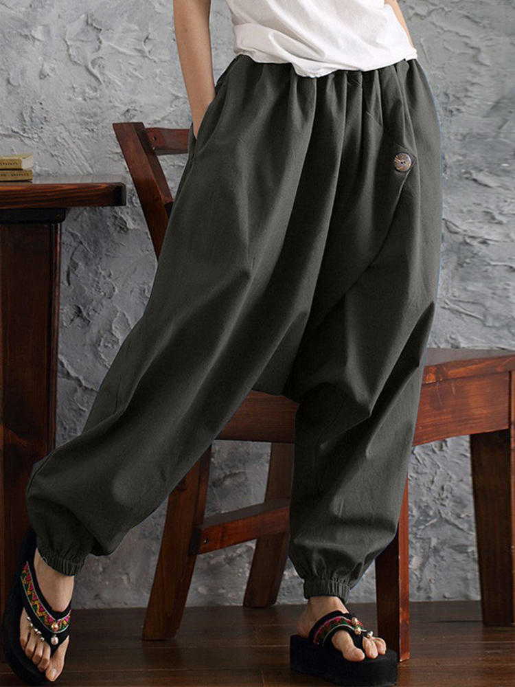Women Casual High Waist Cotton Harem Pants