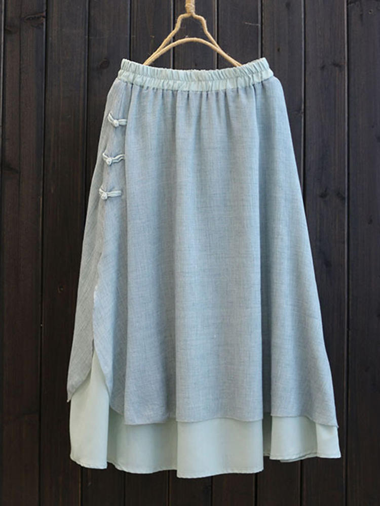 Layered Frog Button Solid Color Skirts For Women