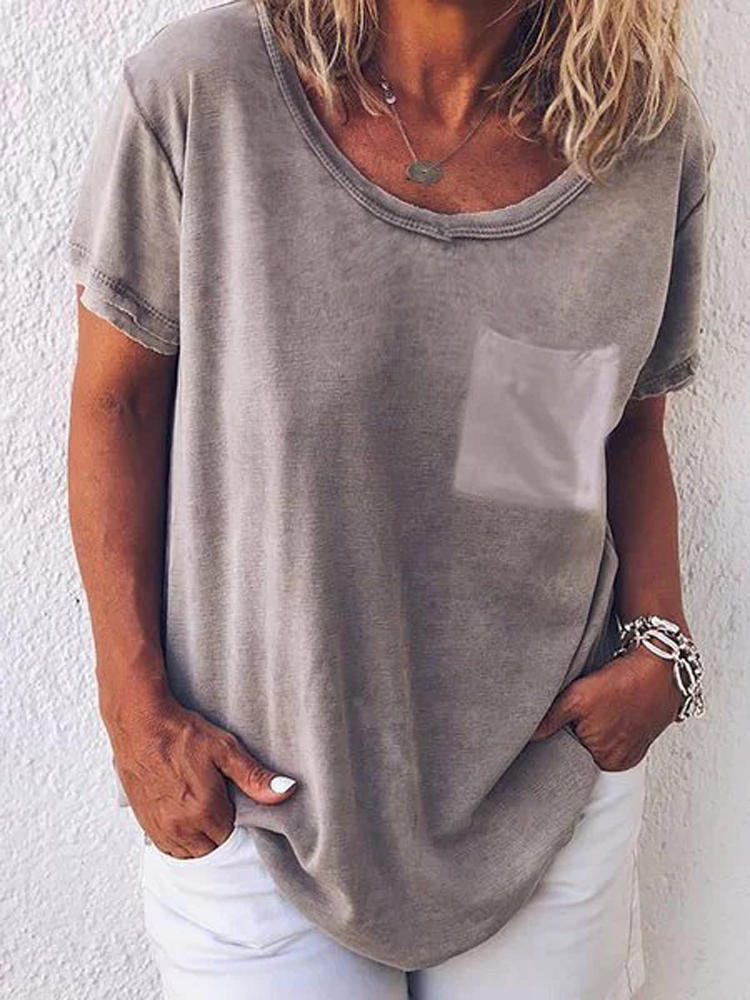 Pure Color O-neck Short Sleeve Casual T-shirts