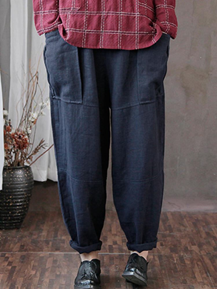 S-5XL Retro Women Side Pocket Loose Casual Harem Pants