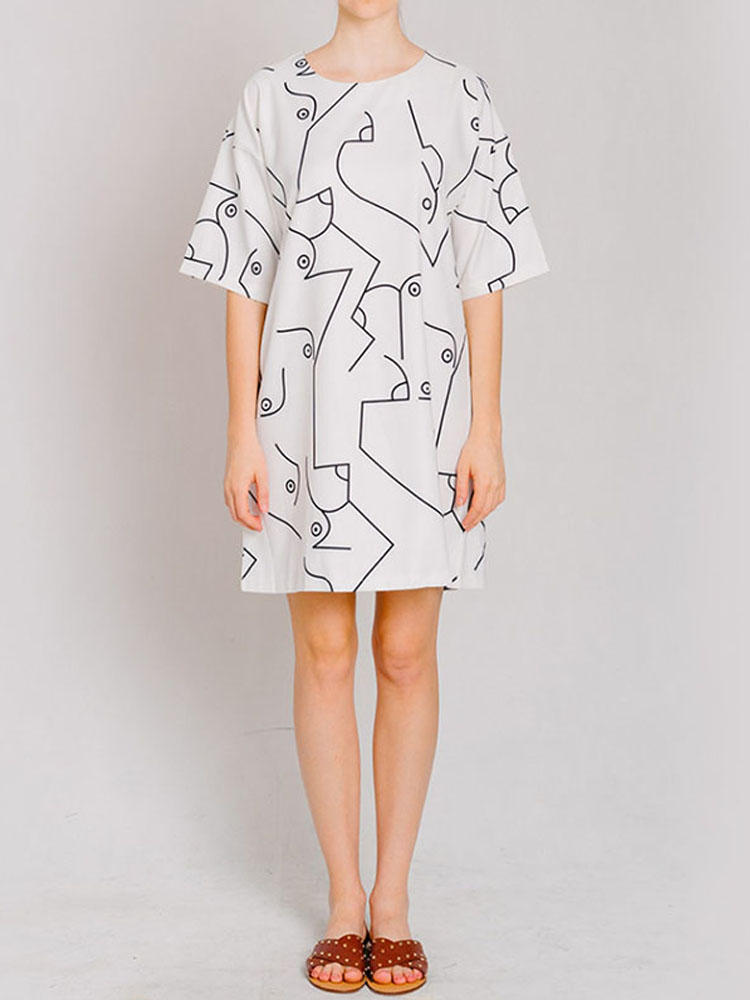 Women Short Sleeve O-neck Floral Print Casual Shirt Dress
