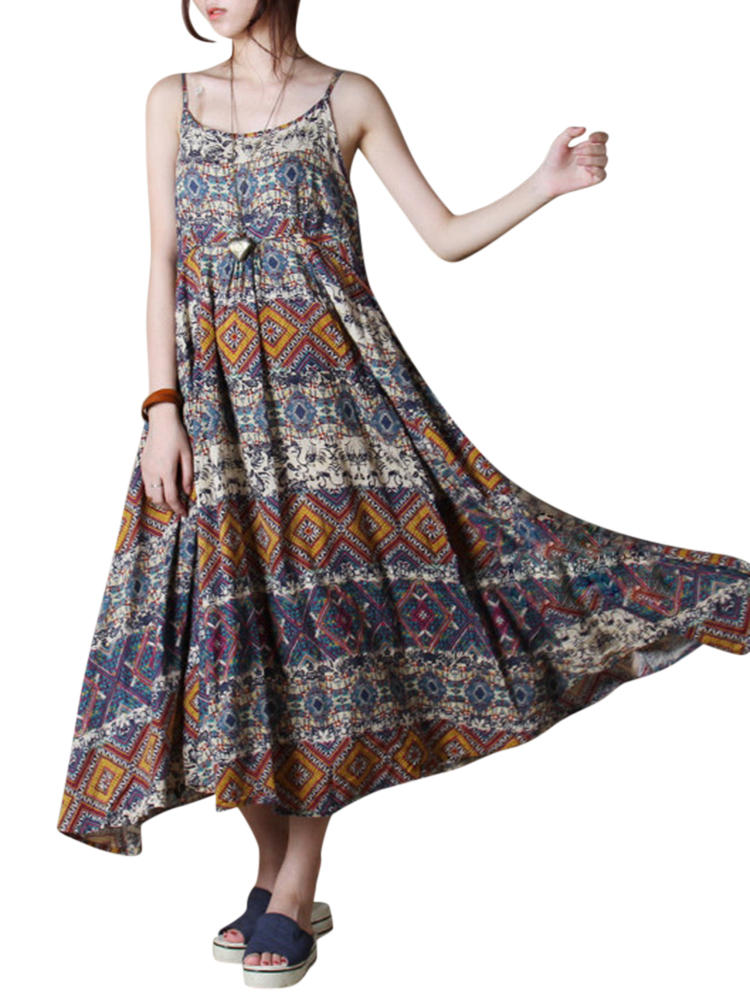 Bohemian Women Random Floral Printed Sleeveless Spaghetti Strap