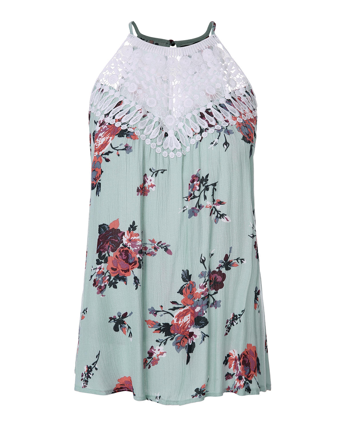 Women Casual Floral Print Summer Halter Patchwork Blouse