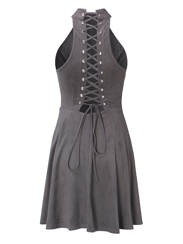 Sexy Sleeveless Halter Women Lace-Up Back Mini Dresses