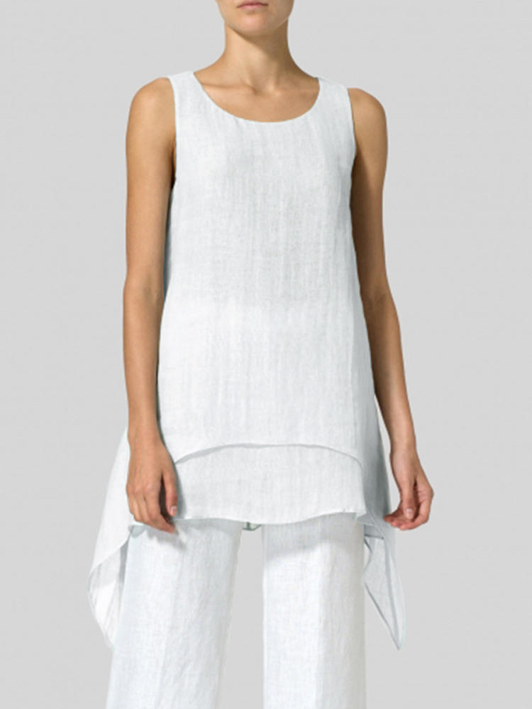Women Sleeveless Crew Neck Casual Solid Tank Tops