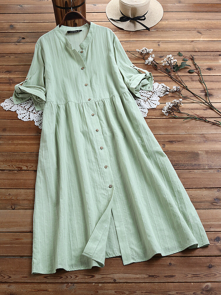 Women Casual Cute Solid Color Pleated Button Bracelet Sleeve Sta