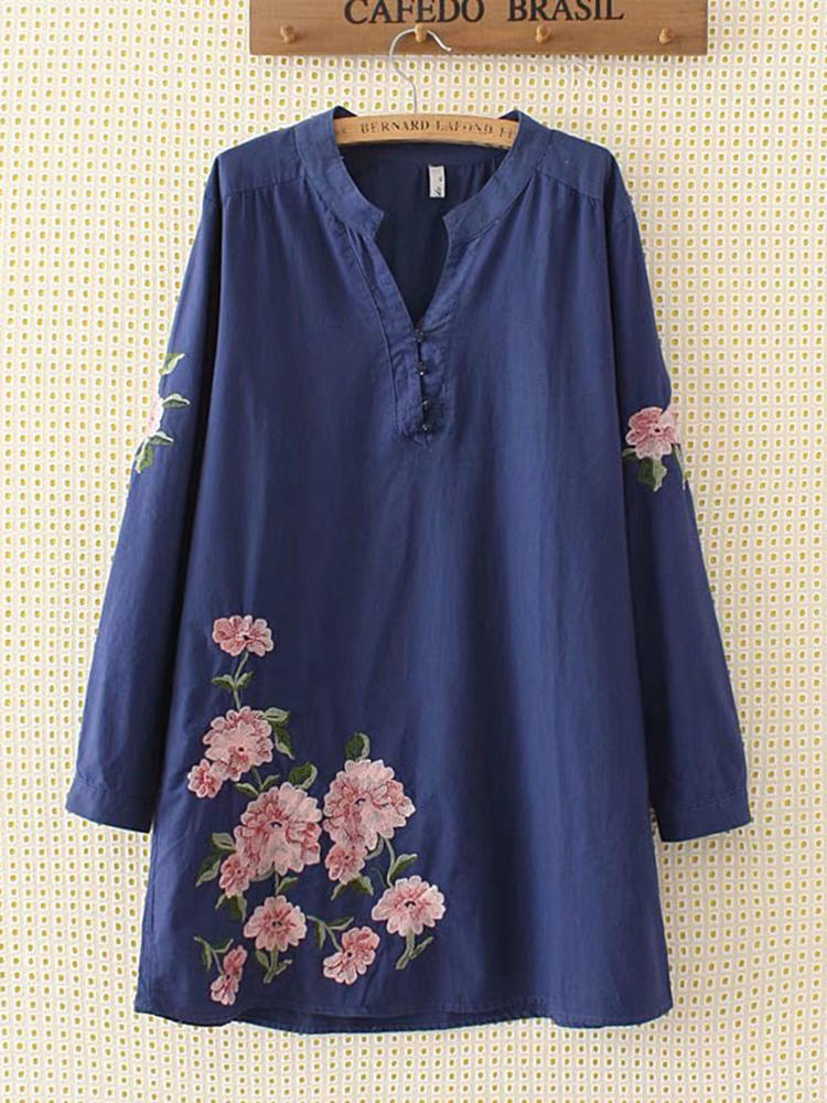 Casual Embroidery V-Neck Long Sleeve Blouse For Women