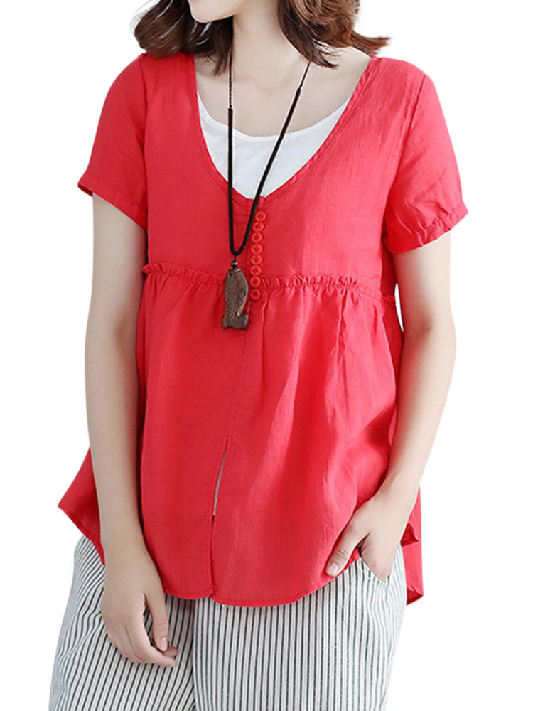 Sweet Short Sleeve Fake Two Pieces Pure Color T-shirts