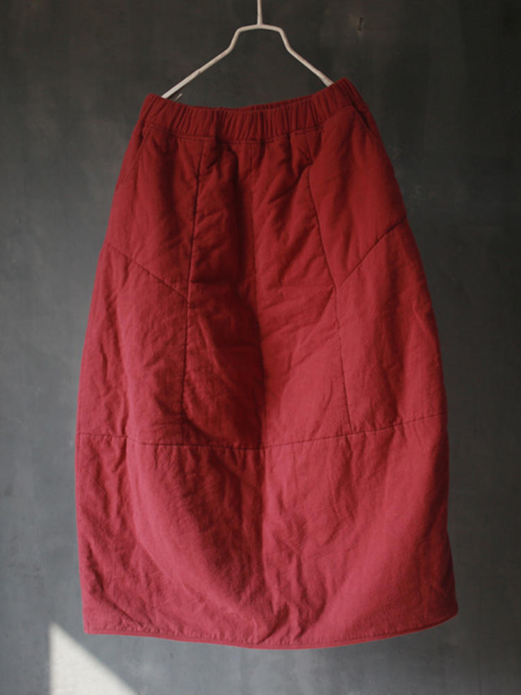 Vintage Women Pure Color Cotton Thicken Skirts