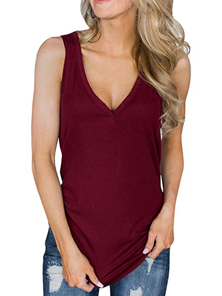 Women Solid Color V-Neck Sleeveless Tank Tops