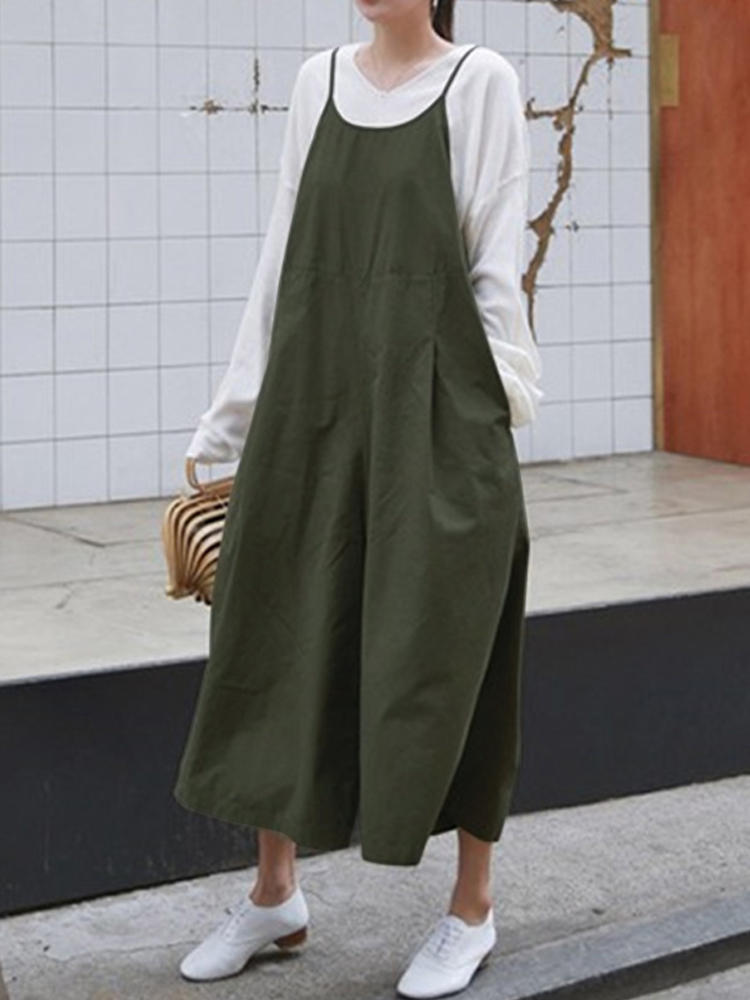 Women Spaghetti Straps Wide Leg Pants Loose Casual Jumpsuit