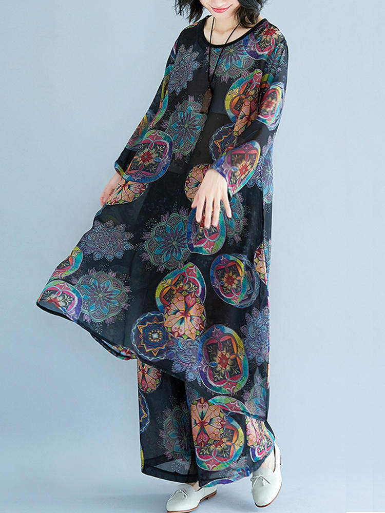 Vintage Loose Printed Two-piece Outfits Dress for Women