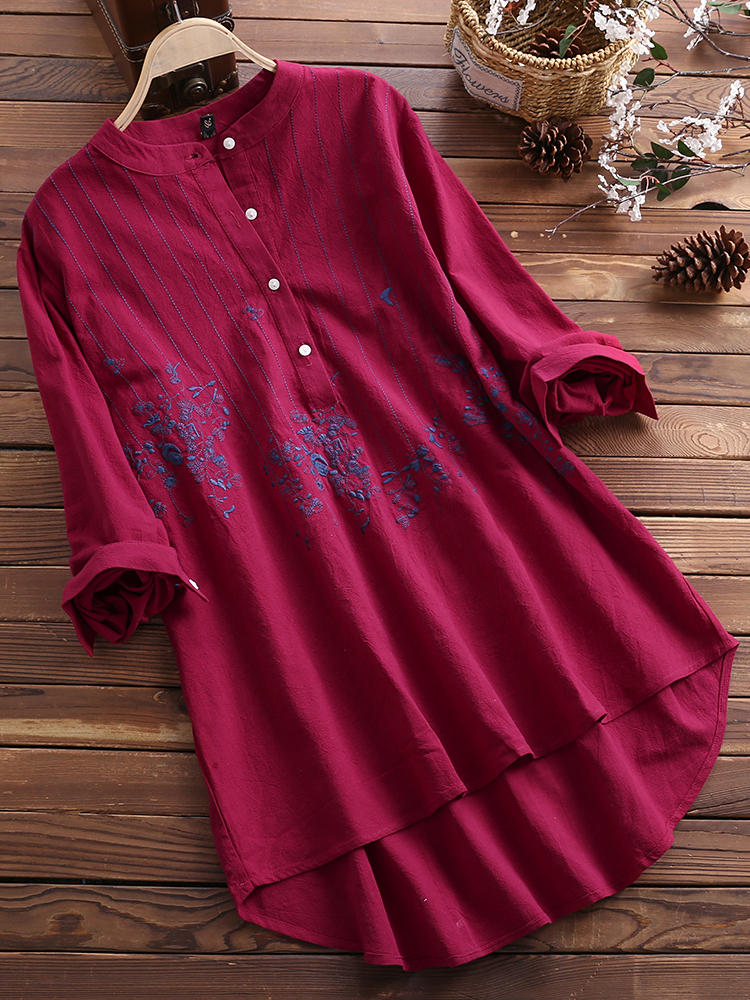 Elegant Stand Collar Embroidery Blouse for Women