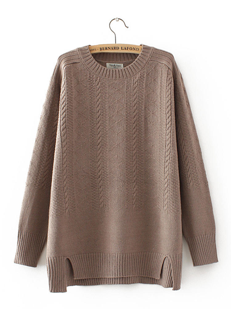 Casual Solid Long Sleeve O-Neck Knit Sweaters