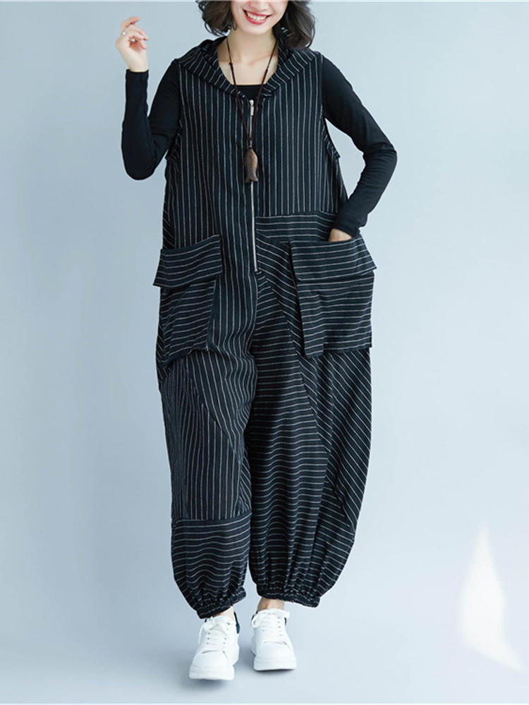 Stripe Causal Sleeveless Harem Jumpsuit Overalls