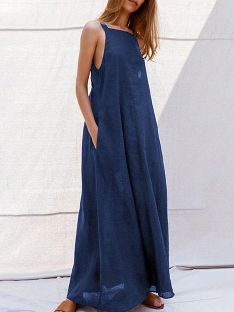 Casual Women Solid Color Two-Sided Wearing Pocket Dress