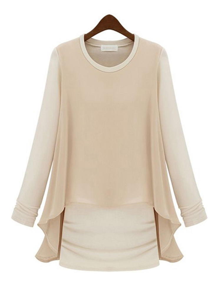 Long Puff Sleeve Ruffles Fake Two Pieces Chiffon Dresses