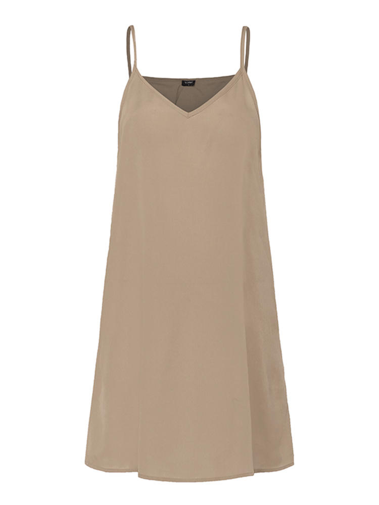 Women Strappy Sleeveless Summer Tank Top Solid Color Midi Dress