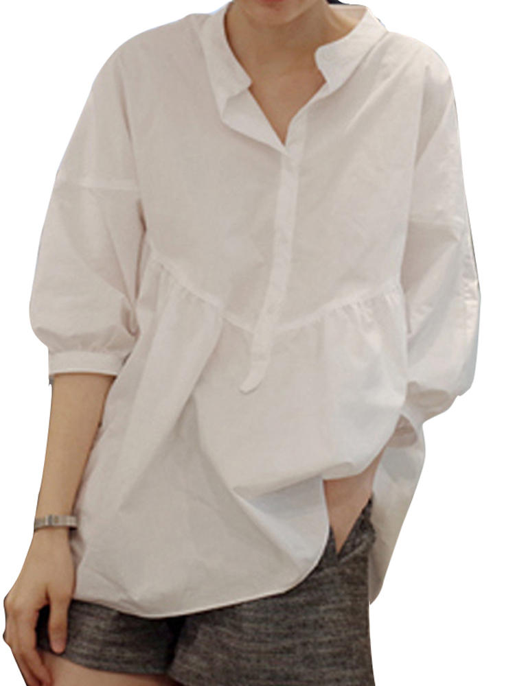 Women Long Sleeve V Neck Loose Casual Blouse