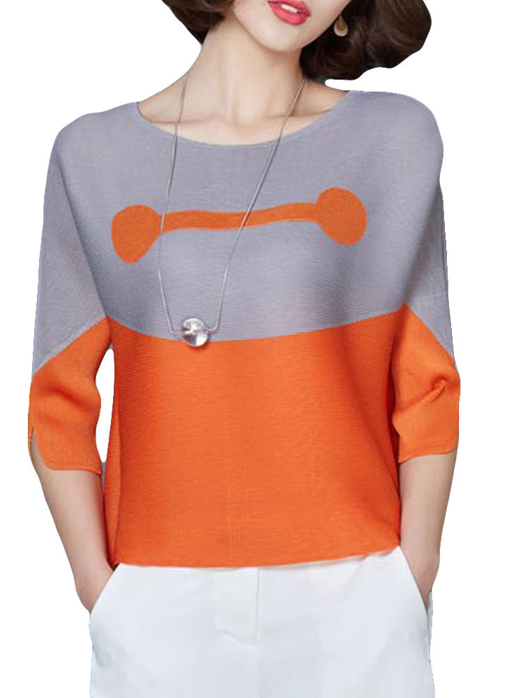 Two-tone Patchwork O-neck Half Sleeve Shirts