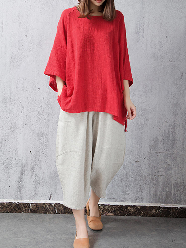 Casual Loose Batting Sleeve Solid Women Baggy Blouse