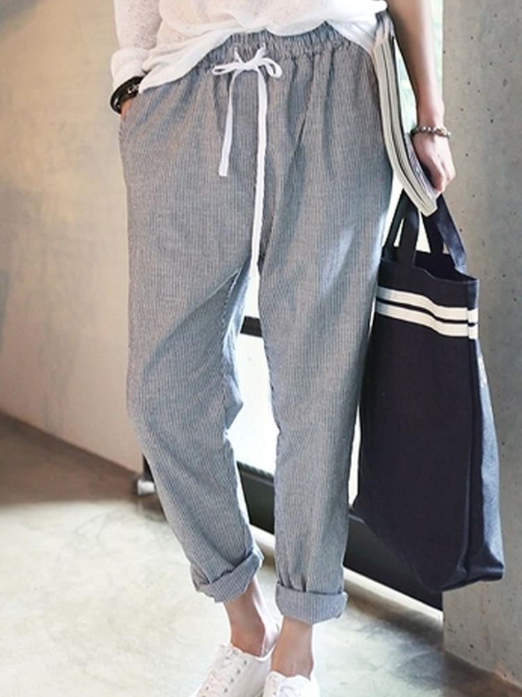 Women Striped Drawstring Waist Harem Pants