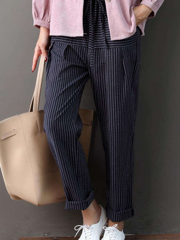 Patchwork Stripe Drawstring Waist loose Casual Pants