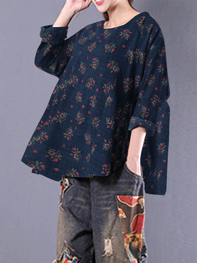 Women Long Sleeve Print Loose Baggy Floral Blouses