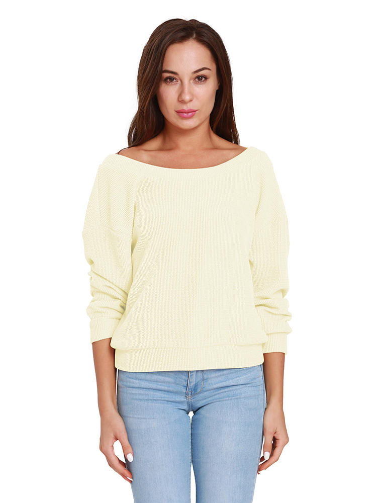 Sexy Women Solid Color Back V-Neck Cross Knit Blouse