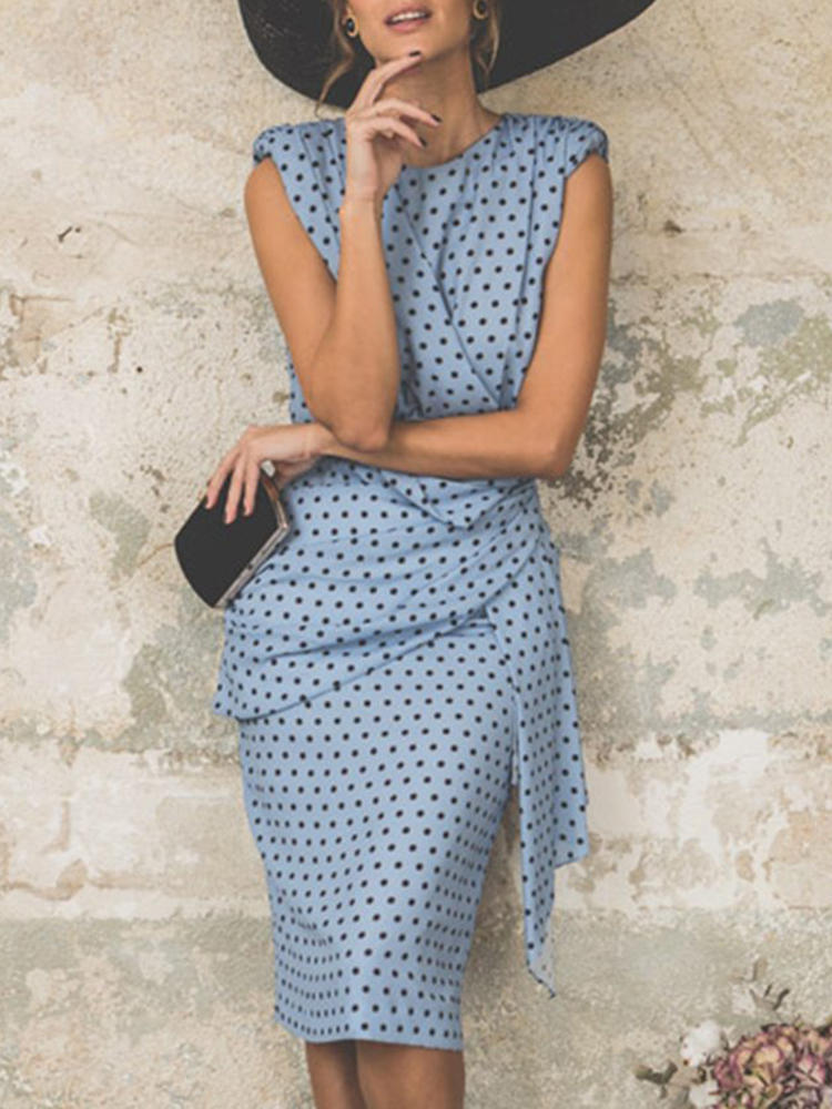 Women Casual Polka Dot Sleeveless Slim Dress