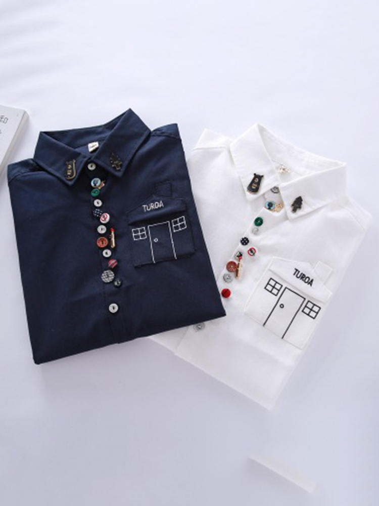 Colorful Button Long Sleeve Turn-down Collar Shirts