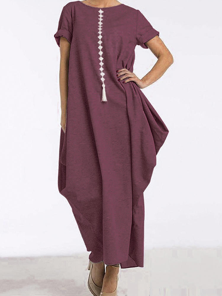 Women Loose Baggy Solid Vintage Shirt Dress Kaftan