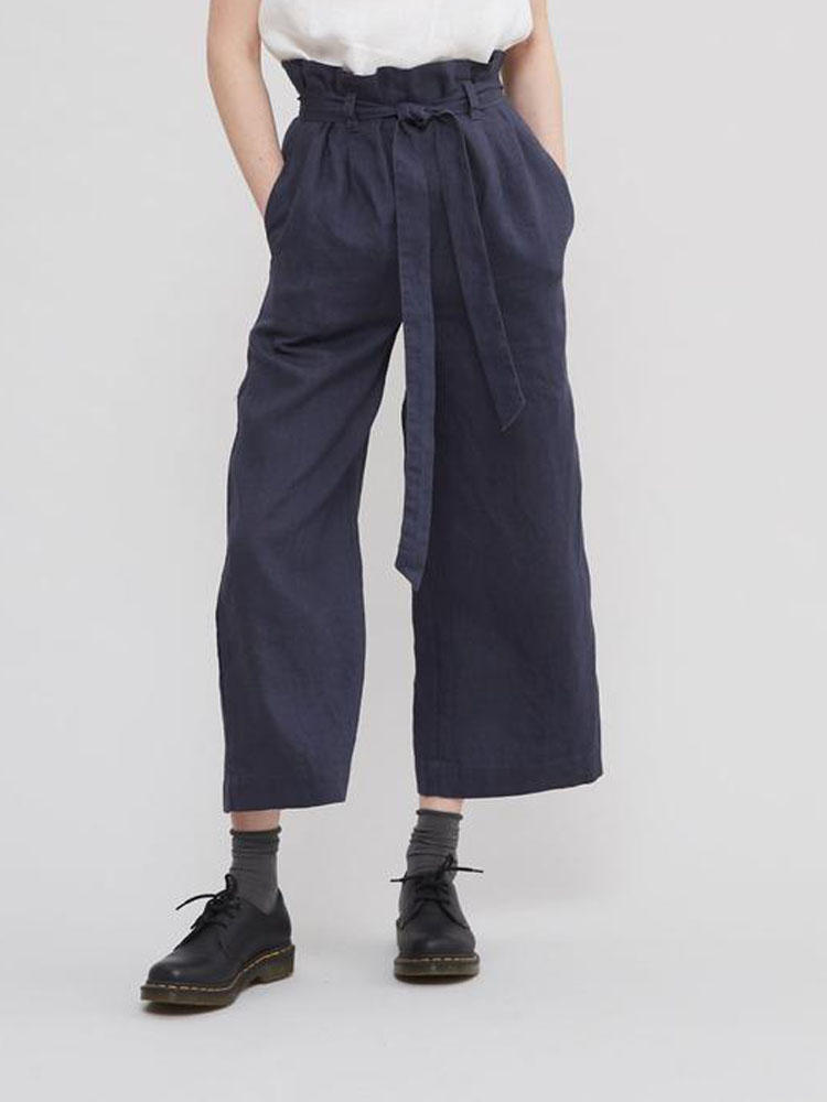 Solid Color Loose Causal Wide Leg Pants With Belt