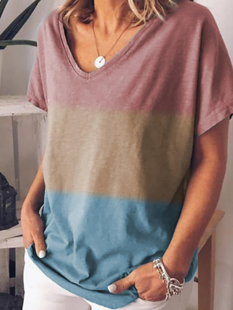 Gradient Print V-neck Short Sleeve Blouse