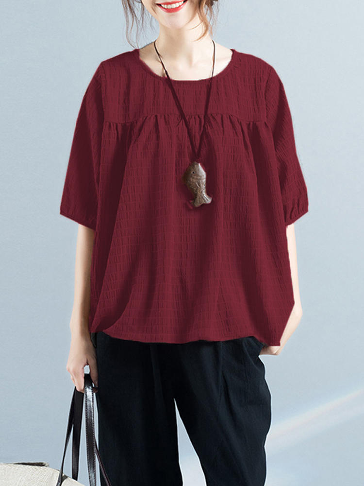 Women Half Sleeve Crew Neck Loose Casual Blouses