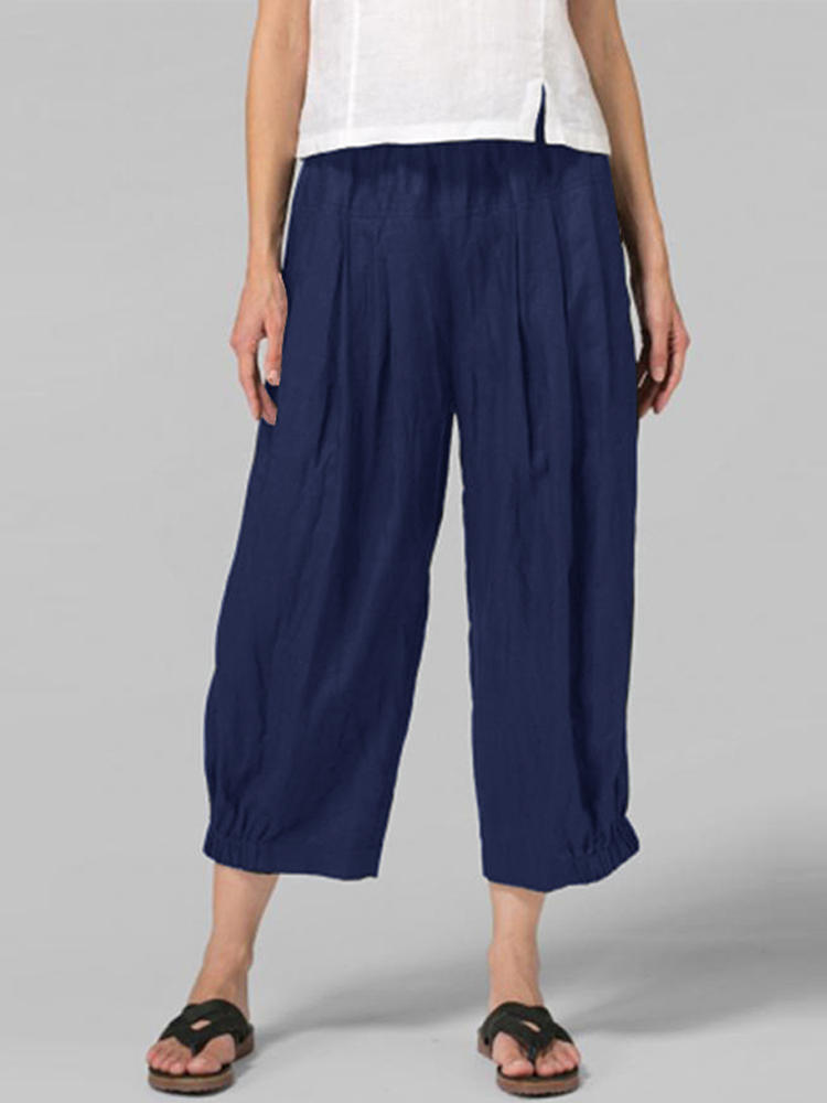Women Elastic Waist Casual Loose Pants Wide Legged Trousers
