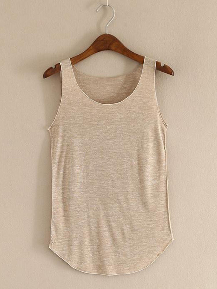 Women Solid Casual O-neck Sleeve Casual Tank Tops
