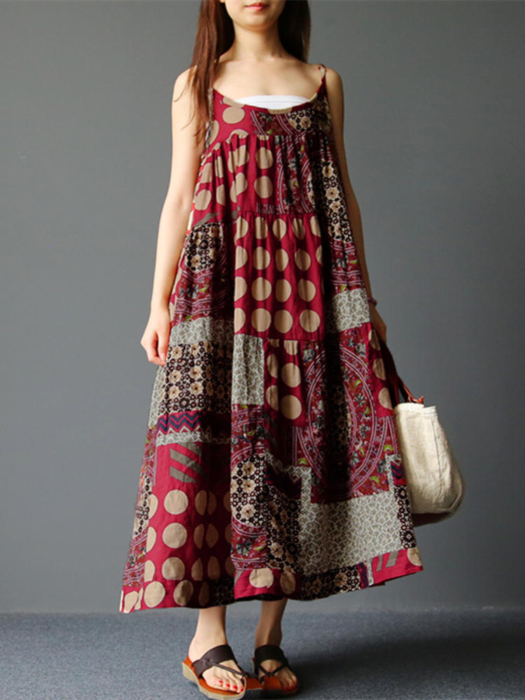 Bohemian Spaghetti Strap Floral Retro Loose Maxi Dress