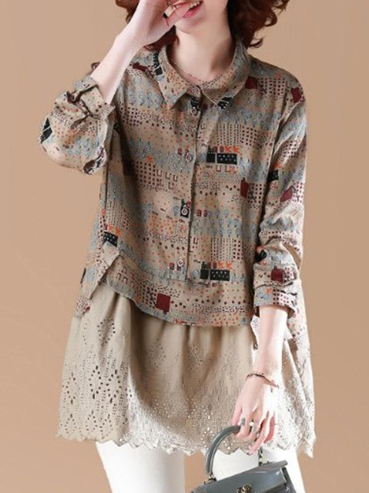 Vintage Floral Patchwork Two Pieces Blouse
